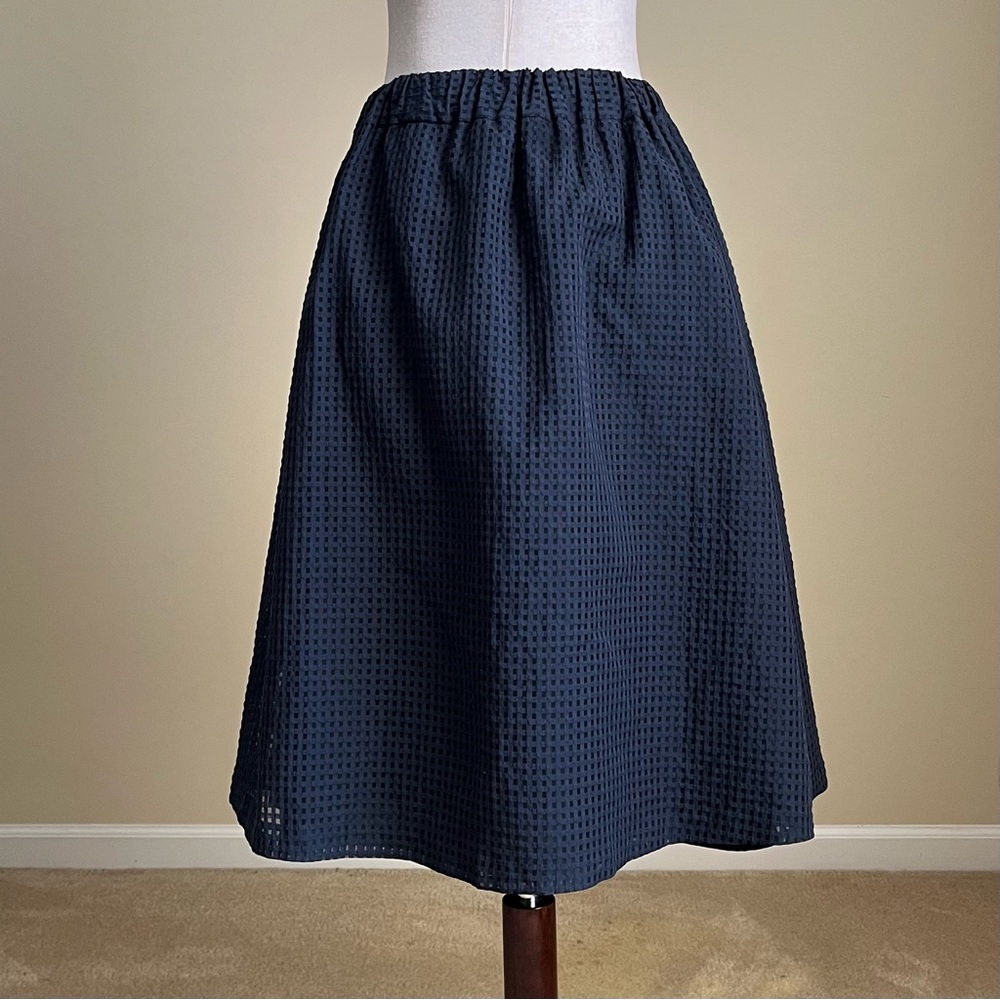 Steven Alan - Navy Blue Tone-on-Tone Gingham Check Skirt - Medium - Picture 6 of 11